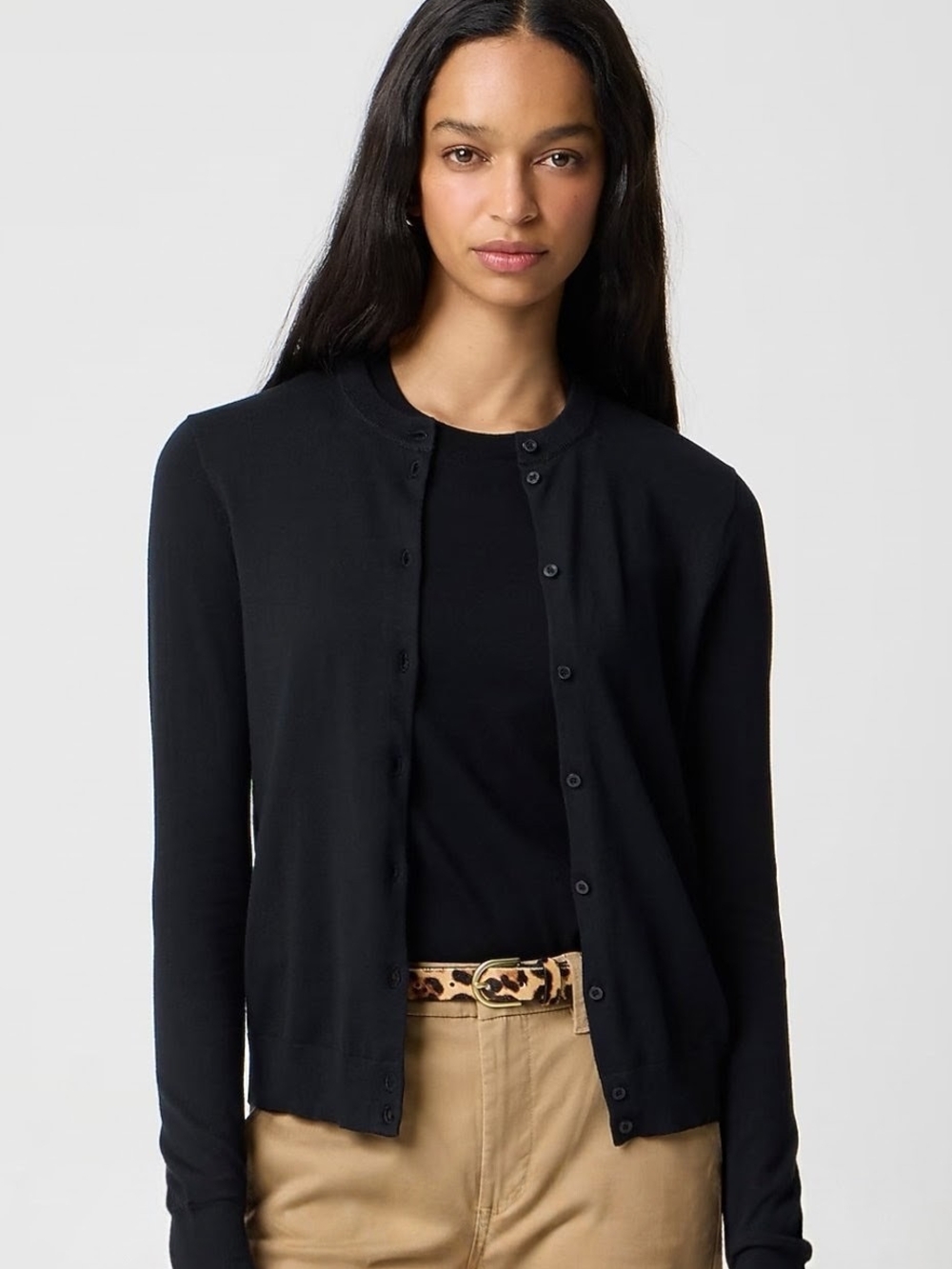 J. Crew Classic Black Crewneck Button 100% Cotton Cardigan Sweater Size S
